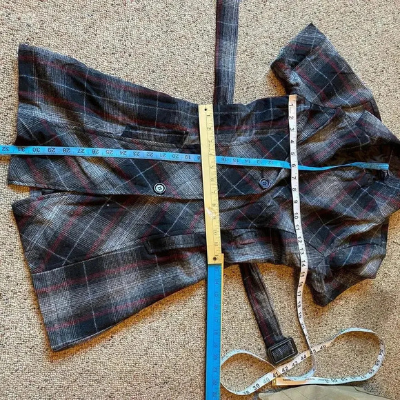 Poetry Wool Blend Plaid Midi Jacket Dress S Pocket Belt Short sleeve 3 Button - Picture 3 of 6